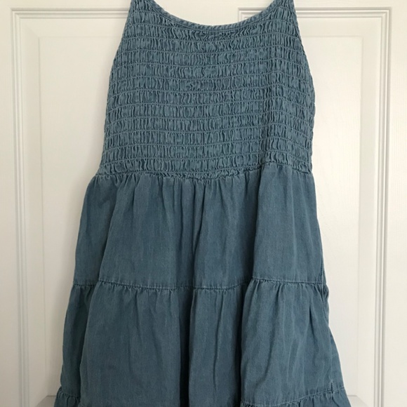NWOT Bluenotes 100% Cotton Chambray Smocked Tiered Mini Dress XL With Pockets - Picture 9 of 14
